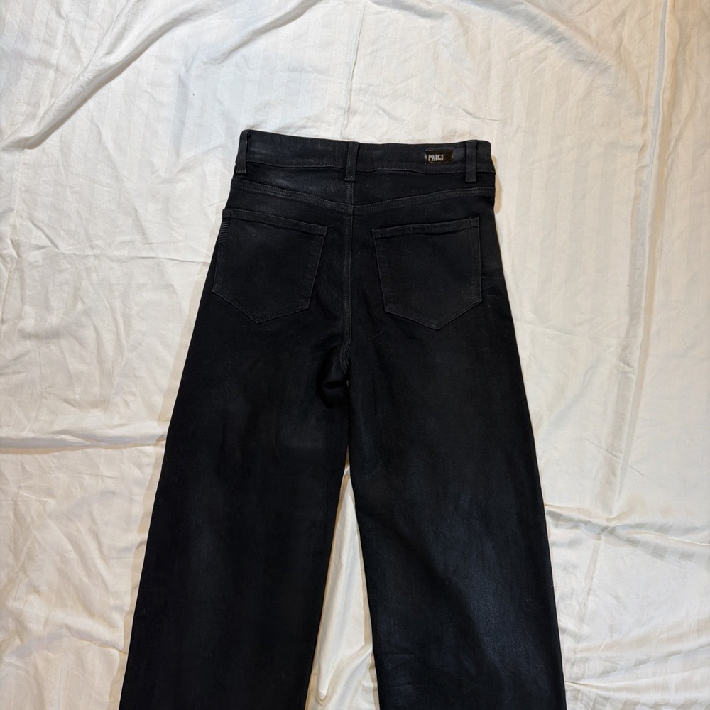 Paige Premium Denim Sasha High Rise Wide Leg Coated Black Jeans 28 29x32 - Picture 6 of 16
